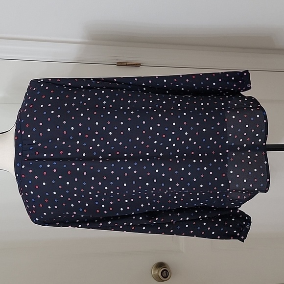 Talbots, Size S Navy Blue with Red, Pink, White and Blue Polkadot Blouse - Picture 4 of 12